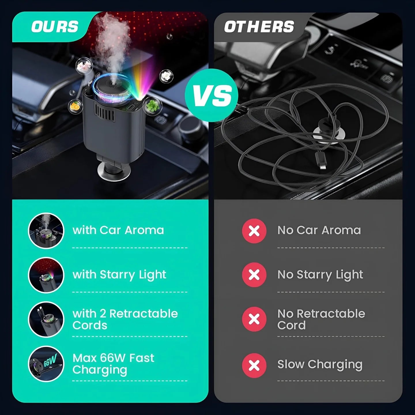 5-in-1 Car Charger and Star light with Air Freshener